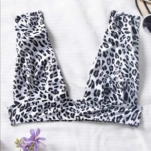 Shein leopard low cut thick strap bikini top small